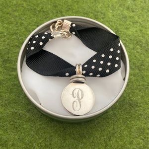 Sterling Silver Initial “P” Bracelet with Ribbon